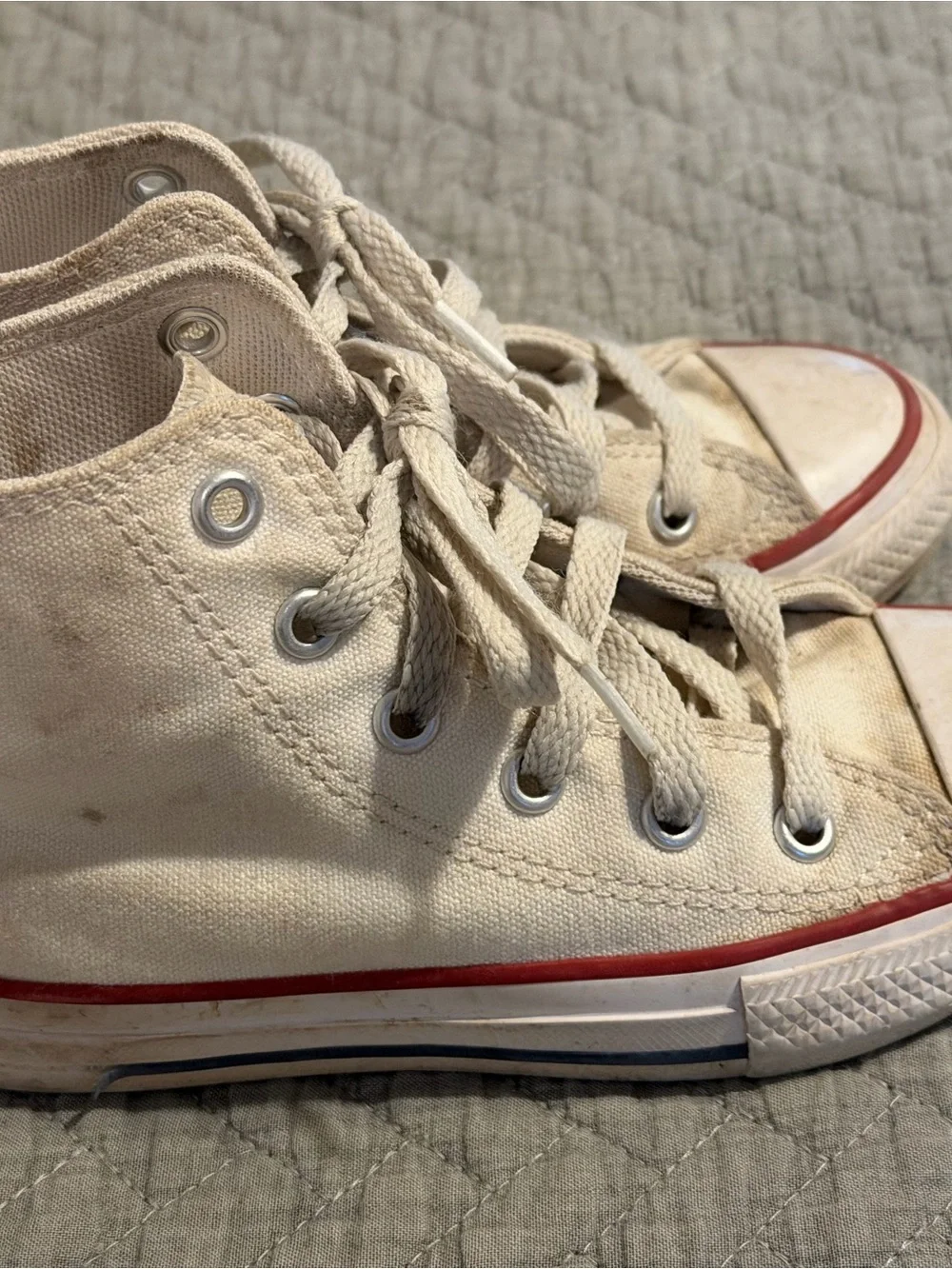 Converse Kids High-Top Sneakers in Off-White with Red Trim (need a good wash)